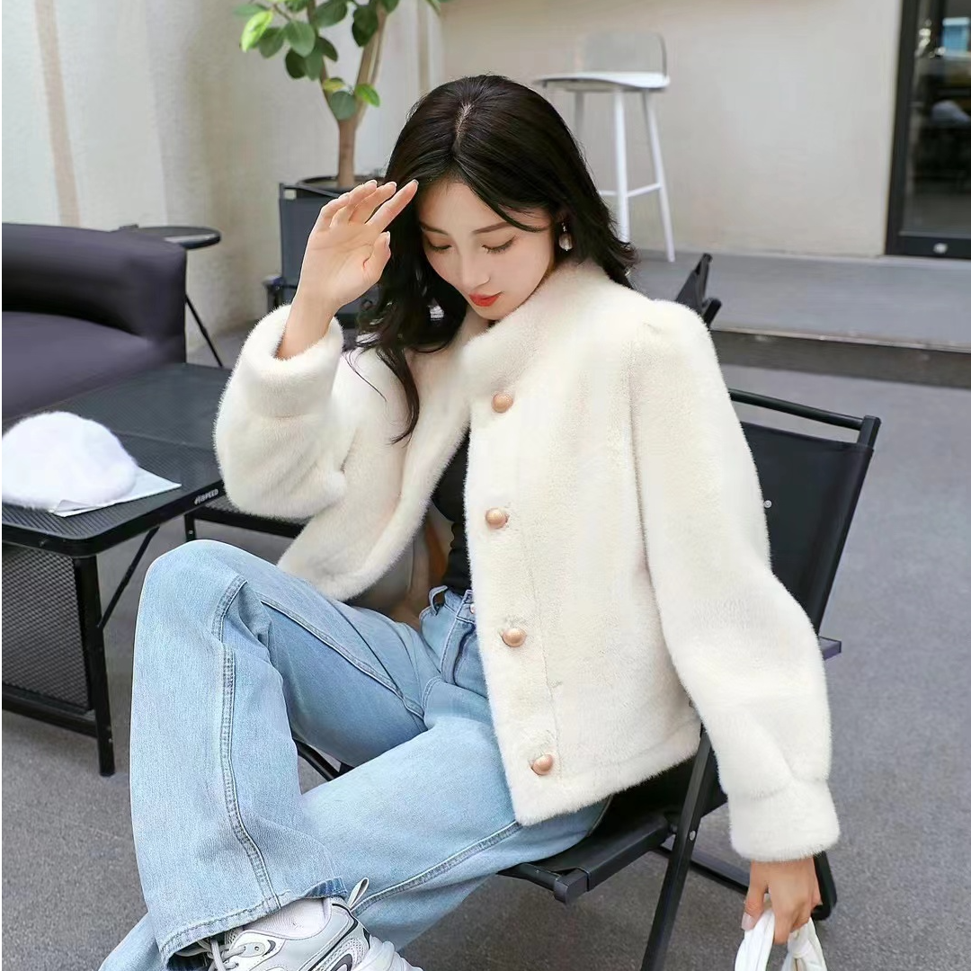 时尚立领短款外套轻奢气质百搭环保毛毛上衣