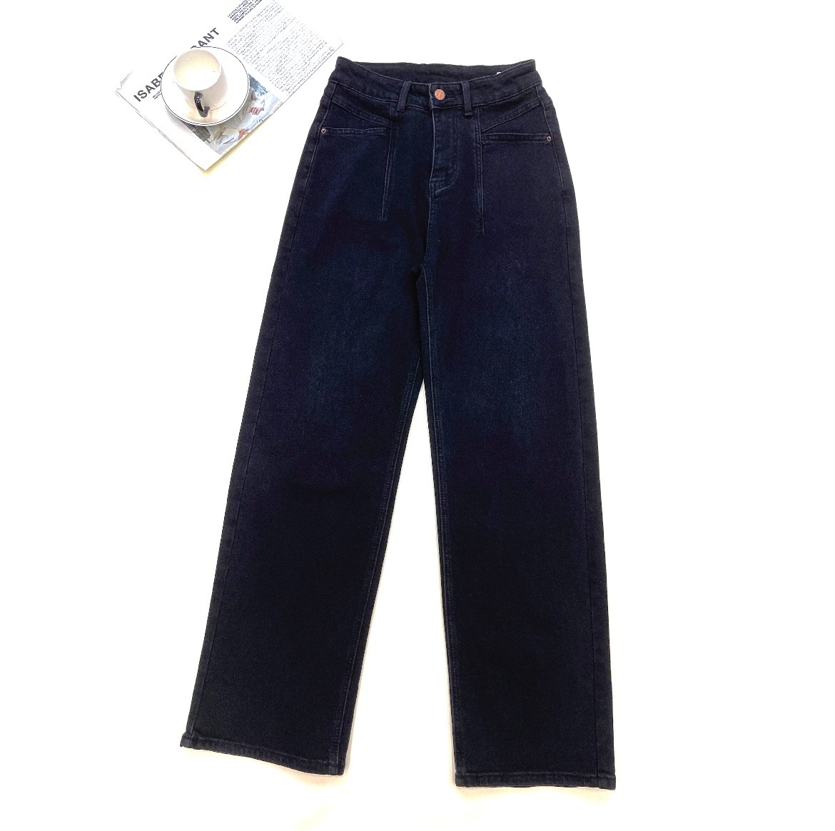 【希辰】秋冬磨毛高腰黑色牛仔宽松显瘦百搭直筒阔腿裤 B780       