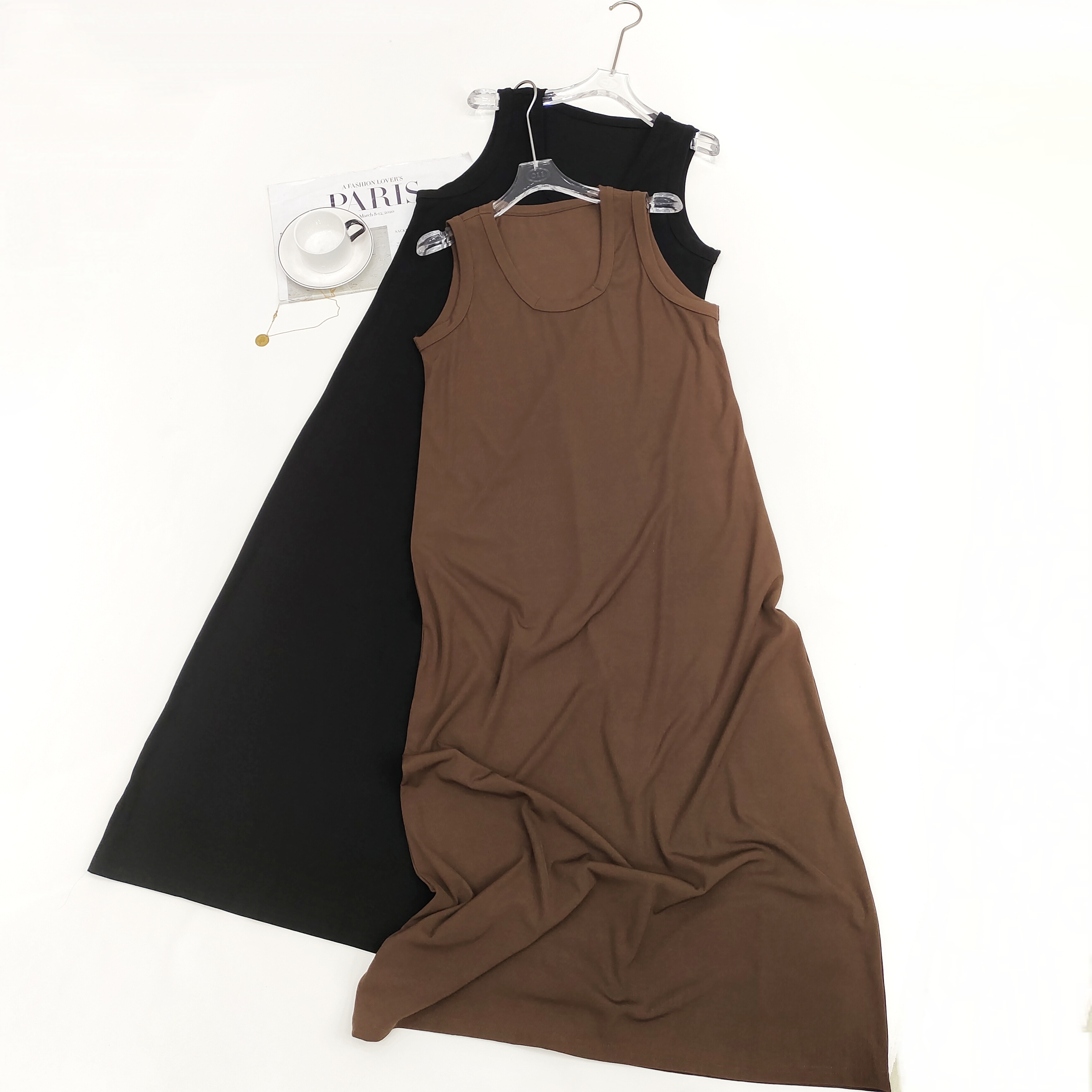 【希辰】显瘦U领纸片人背心裙～垂感懒人长裙休闲内搭连衣裙M22916  