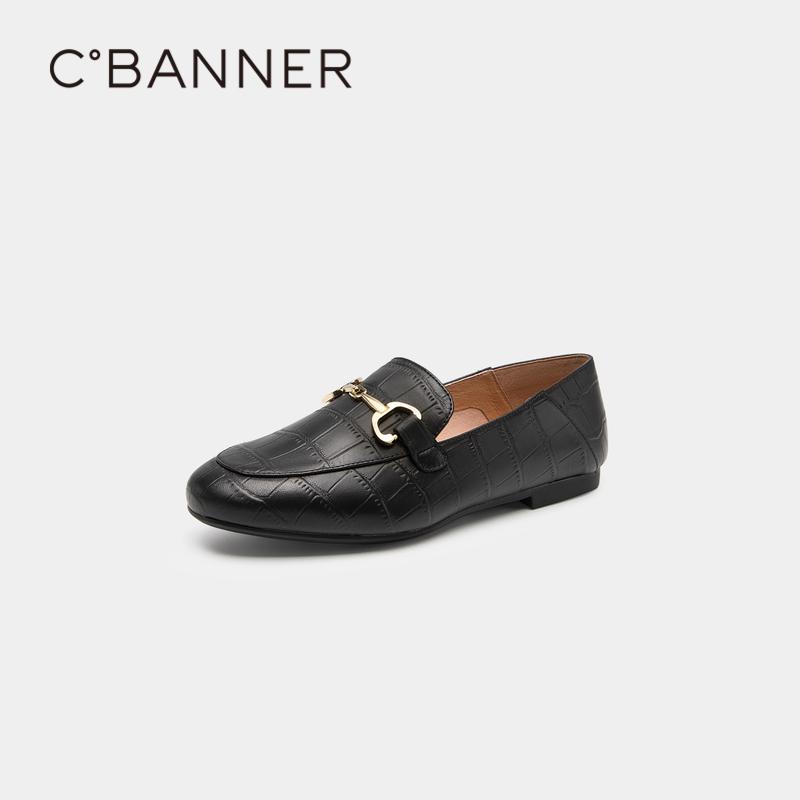 千百度女鞋平跟两穿通勤乐福鞋A23147535