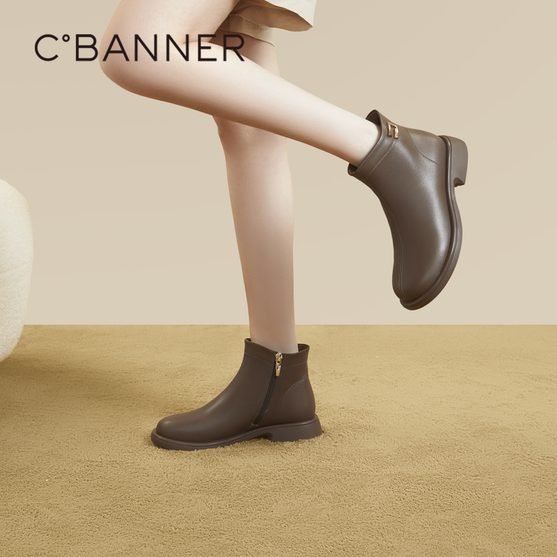 千百度时装靴秋冬百搭美拉德短靴粗跟增高保暖A23520531