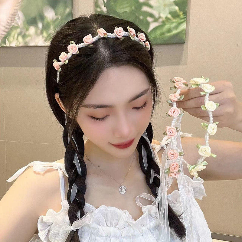 编双马尾固定发饰发箍百搭可爱韩系花朵2023编发珠珠甜美甜妹简单