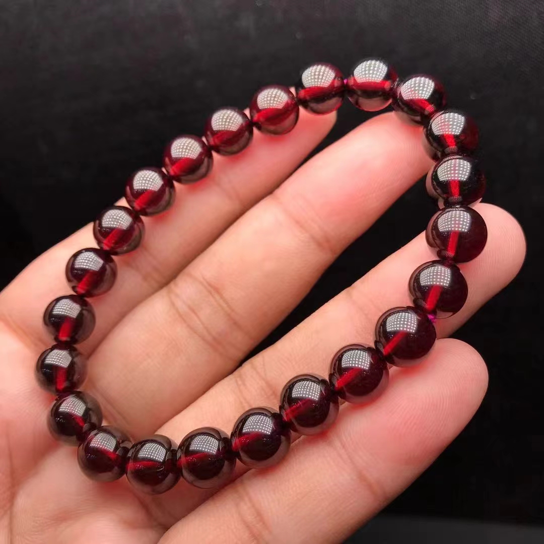 纯天然10A级品质酒红色石榴石手链天花板9mm收藏级品质素圈时尚
