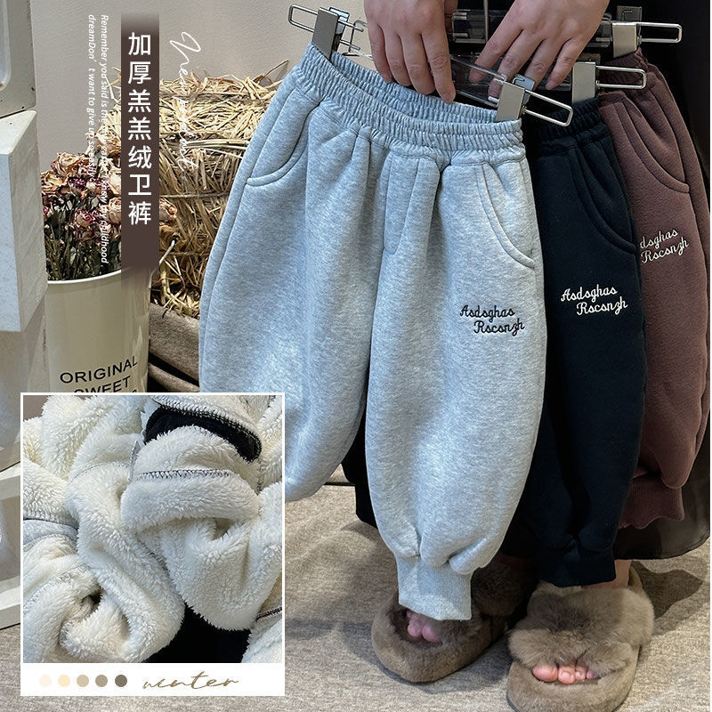儿童加绒裤子男女童加厚运动裤宝宝一体绒卫裤秋冬装新款保暖裤