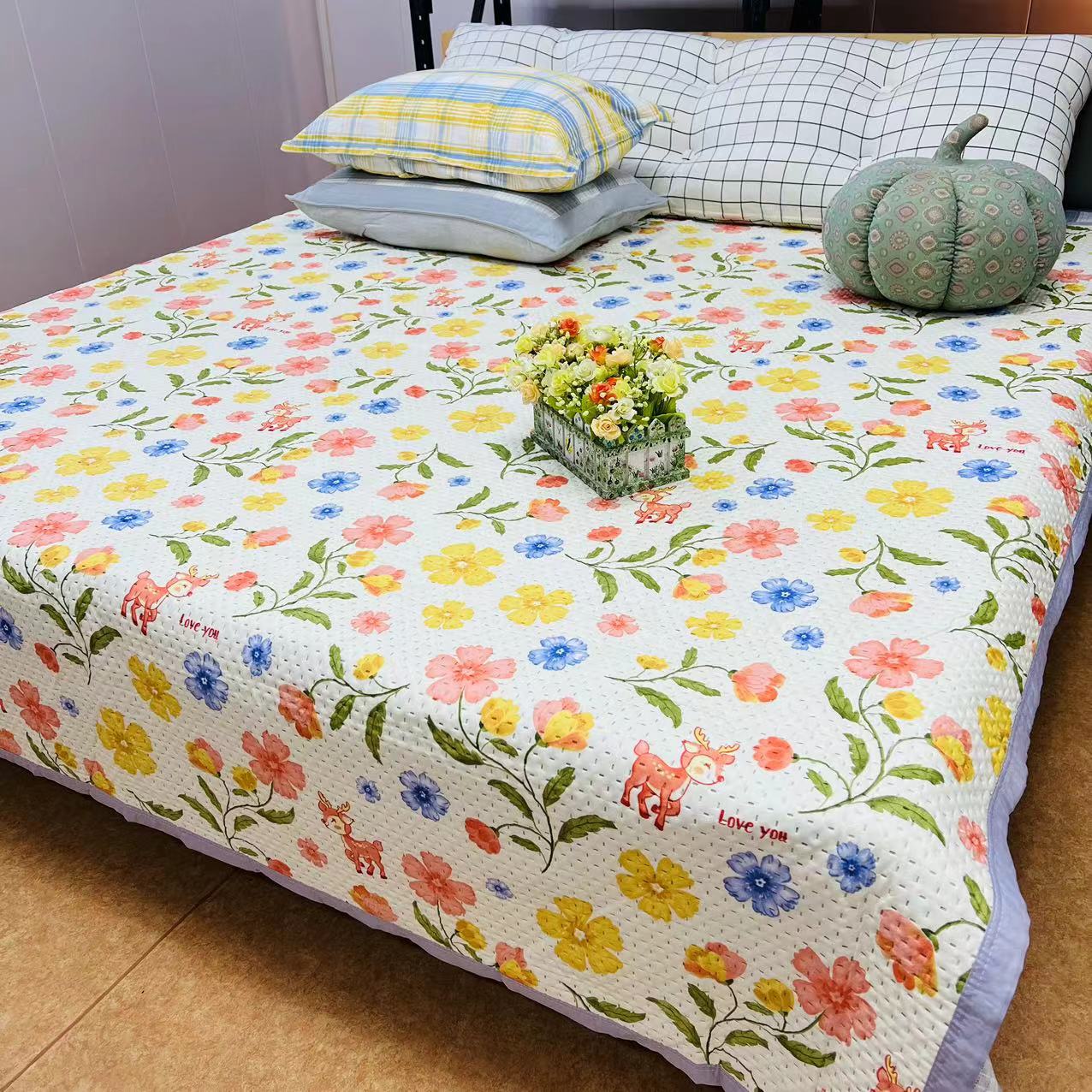 【包边床盖】<一鹿繁花>200X220cm<±5cm> 双面 单人透气多功能绗