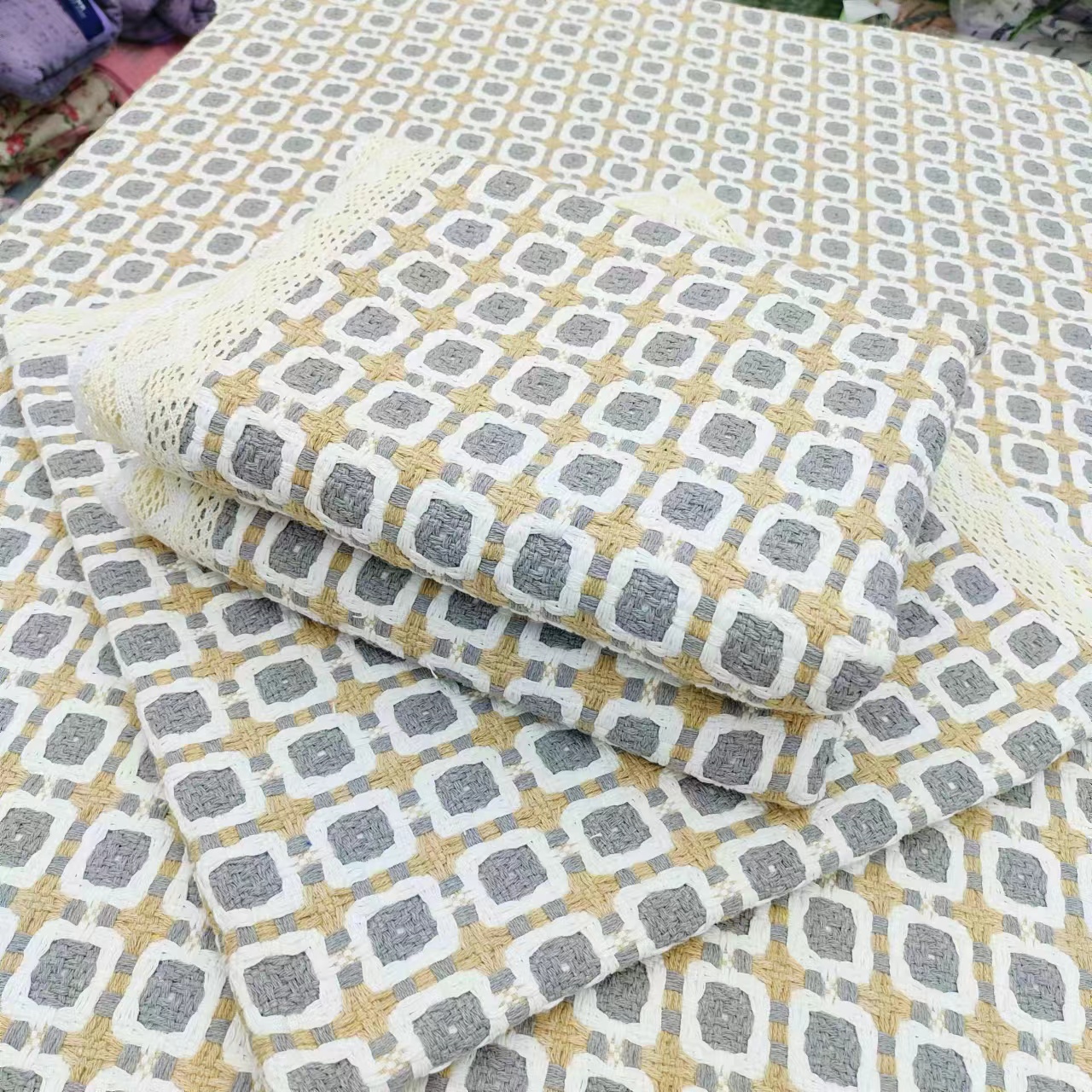 老粗布【沙发巾三件套】<雅士-灰>加厚  简约 家用透气三条一套装