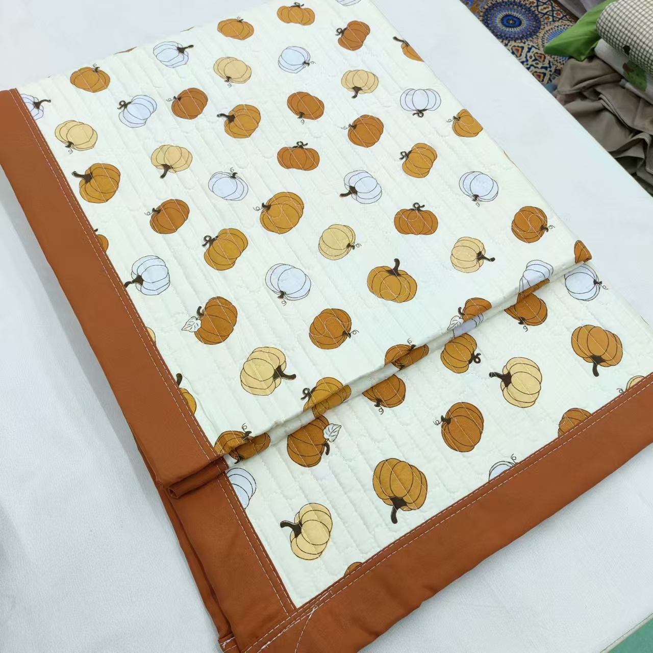 【包边床盖】<南瓜小熊-橙>120X220cm<±5cm>绗缝 多功能水洗透气