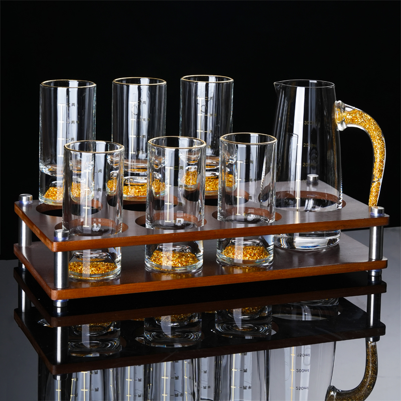 金山二两白酒杯分酒器家用带刻度一两中式酒具水晶玻璃无铅子弹杯