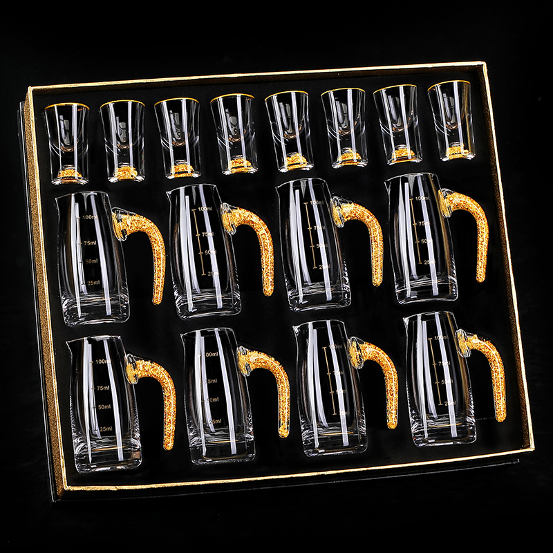 白酒杯分酒器家用创意水晶玻璃小号一口杯金色酒具礼盒装2025新