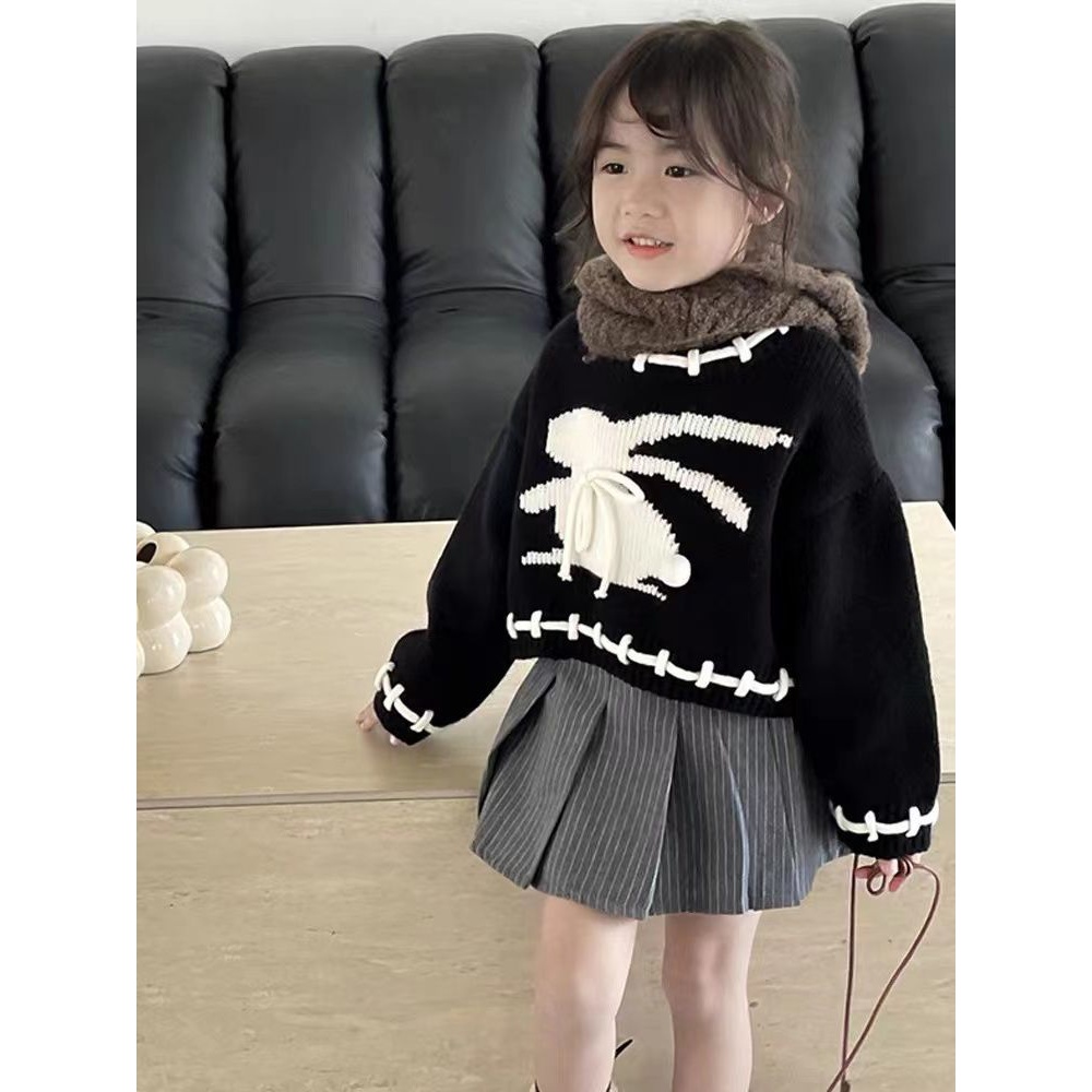 女童毛衣20234新款秋季女宝宝兔子针织毛衣学院风上