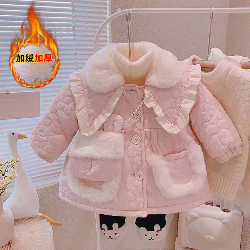 女童2024新款冬装女宝宝加厚外套小童韩版可爱棉袄洋小香风