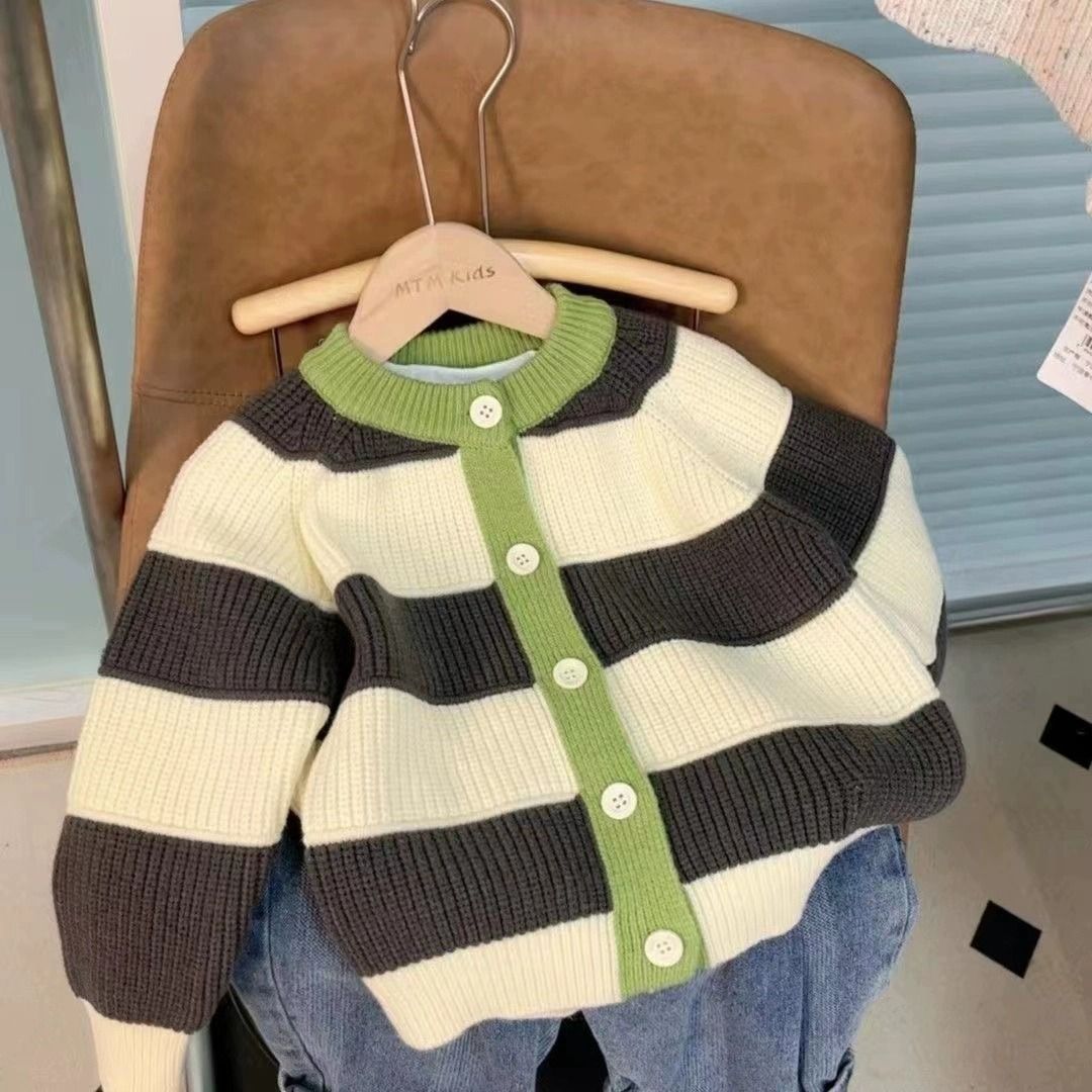 2024秋冬新款儿童毛衣外套开衫春秋条纹洋气时尚女童针织衫