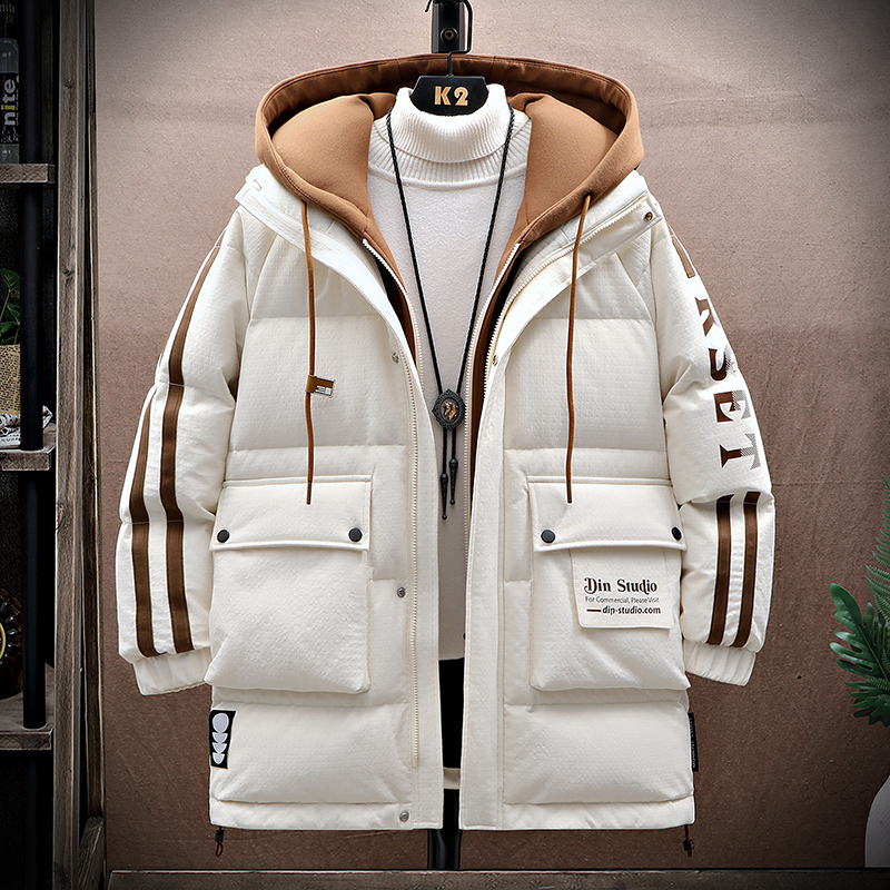 男士中长款新款韩版青少年冬季秋冬加厚白鸭绒宽松时尚潮流羽绒服