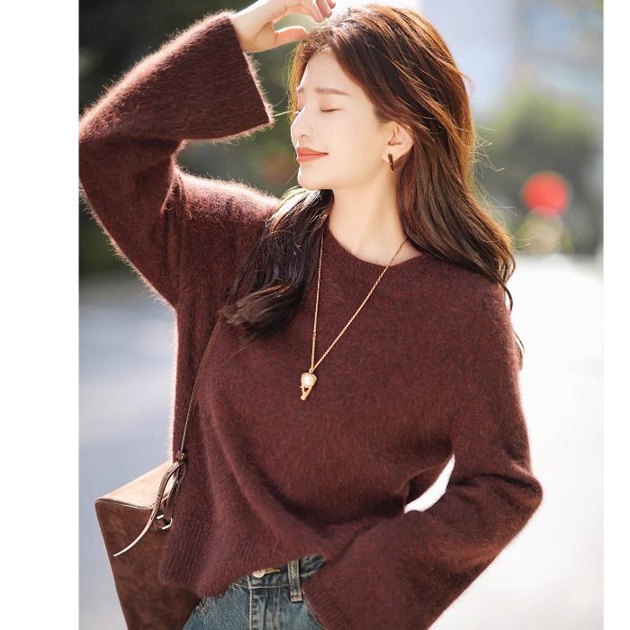 秋冬新款温暖高级感暖巧色螺纹毛衣女韩版休闲宽松气质蓬松小个子