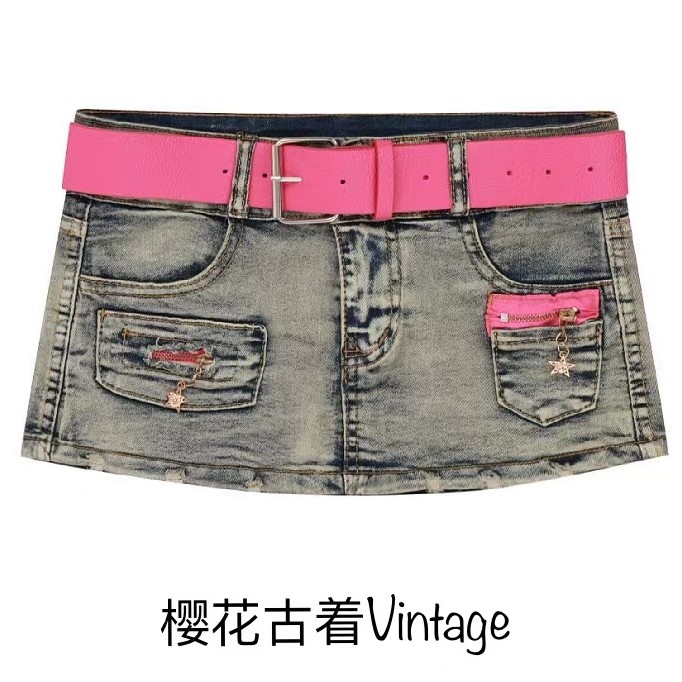 复古水洗做旧亚文化朋克风低腰网红千禧辣妹y2k超短裙包臀半身裙