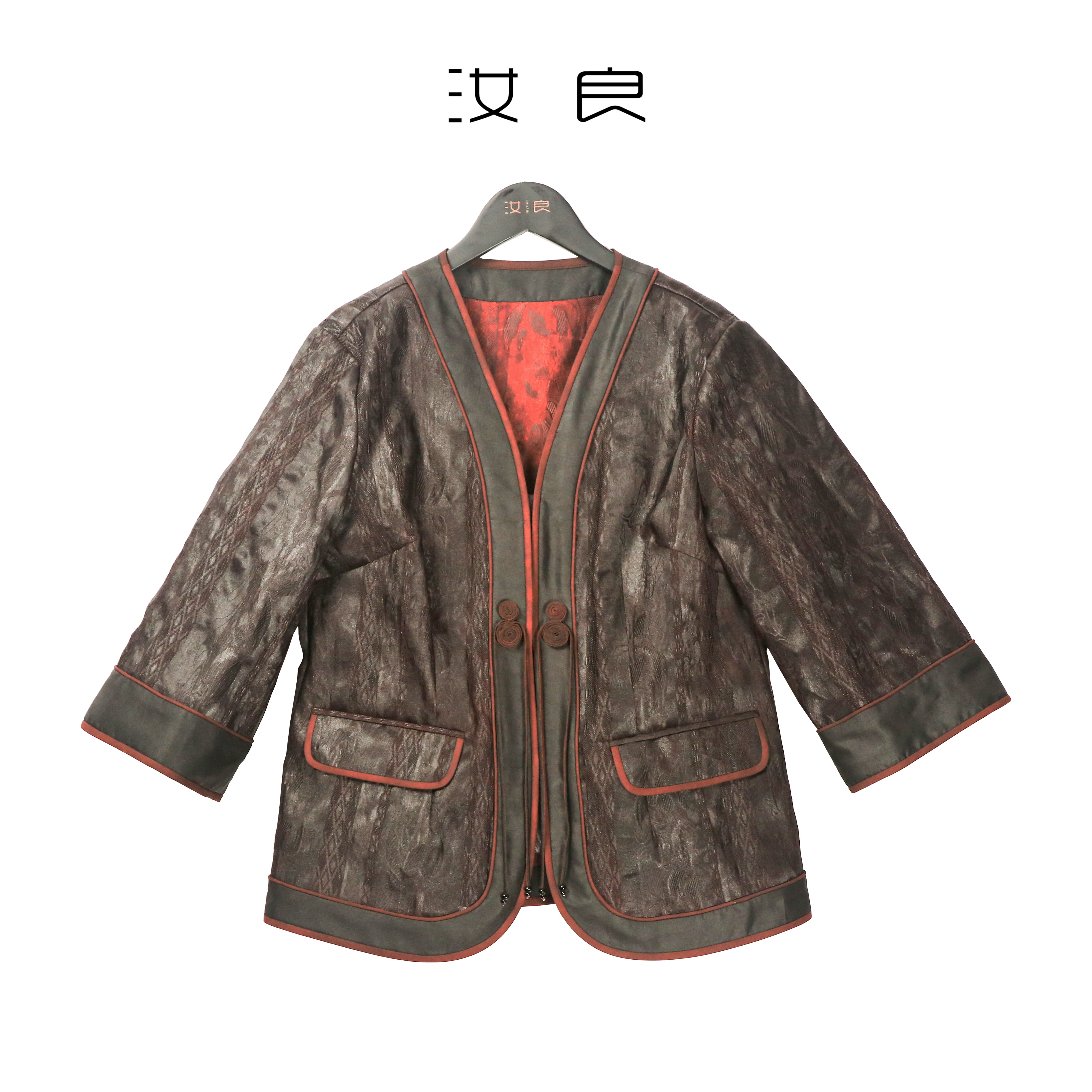 高智对襟葫芦扣V领收腰上衣