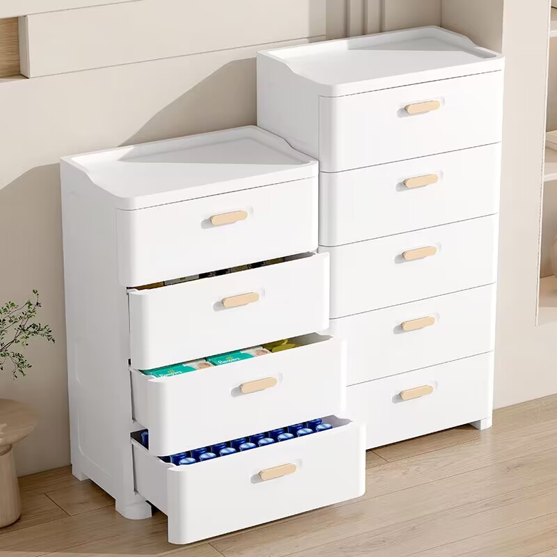 加厚抽屉式收纳柜家用客厅置物柜多层夹缝储物柜子简欧卧室床头柜