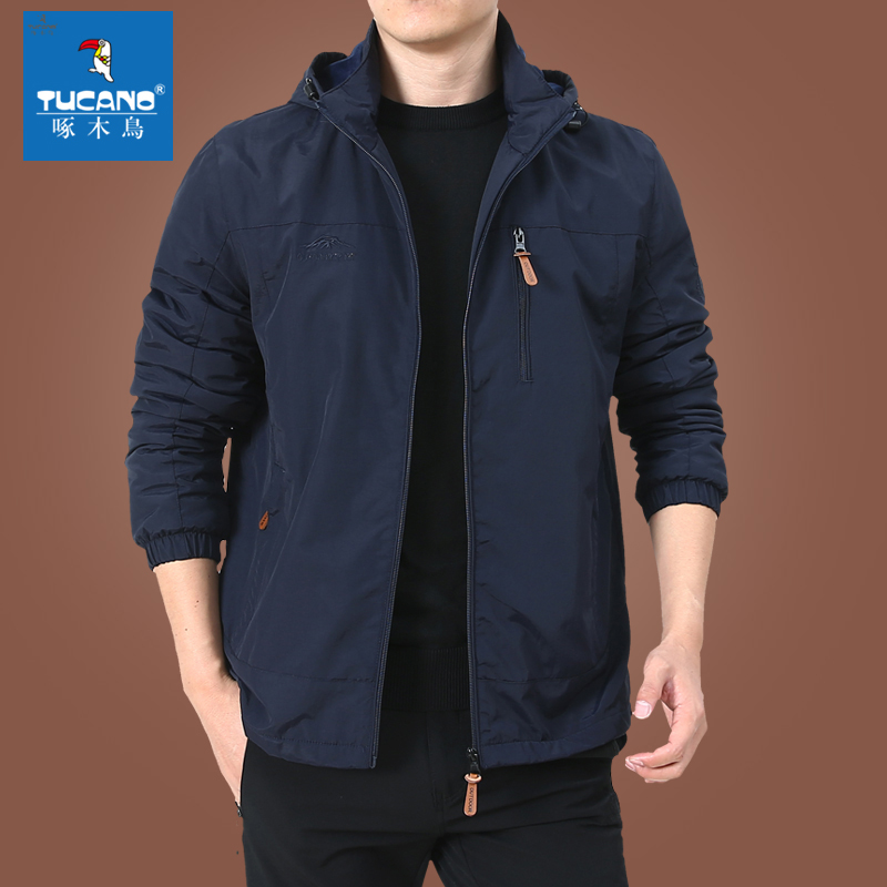 啄木鸟冲锋夹克男士秋冬季新款宽松休闲大码外套高端户外连帽上衣