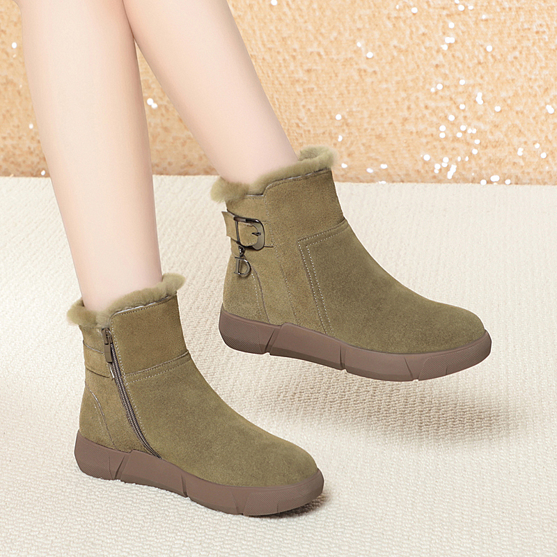 百搭加绒短靴加厚平底保暖冬季雪地靴中老年妈妈鞋学生厚底防滑