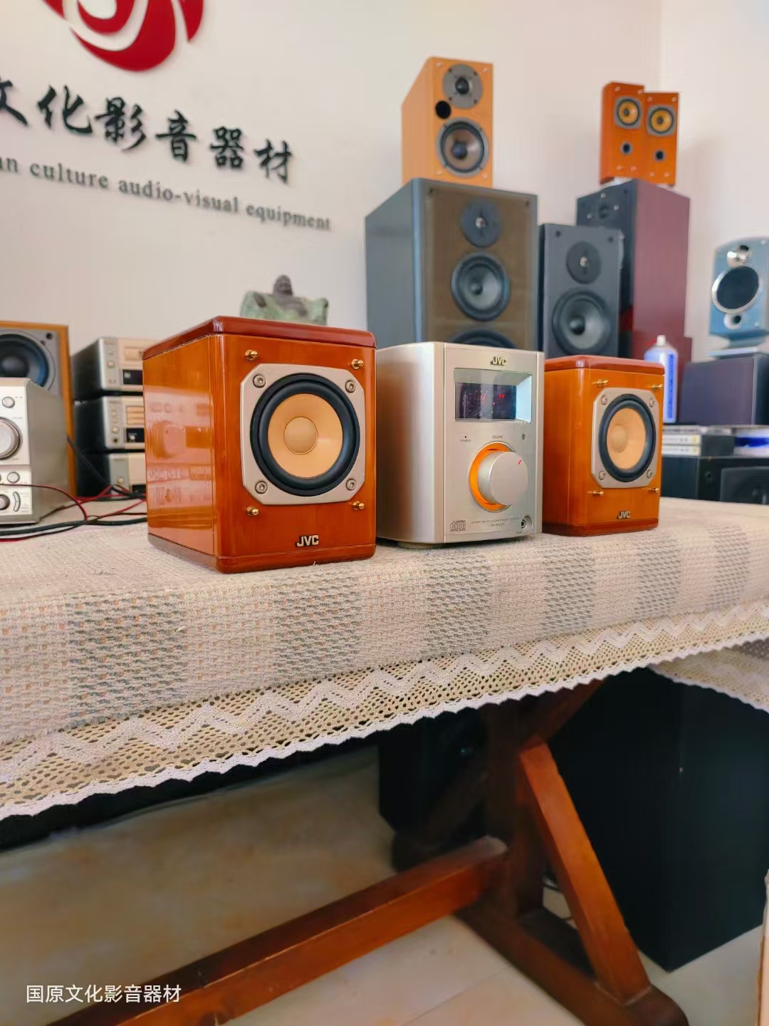 9新 JVC/杰伟世 进口办公室茶楼樱桃实木迷你音响CD播放蓝牙使用
