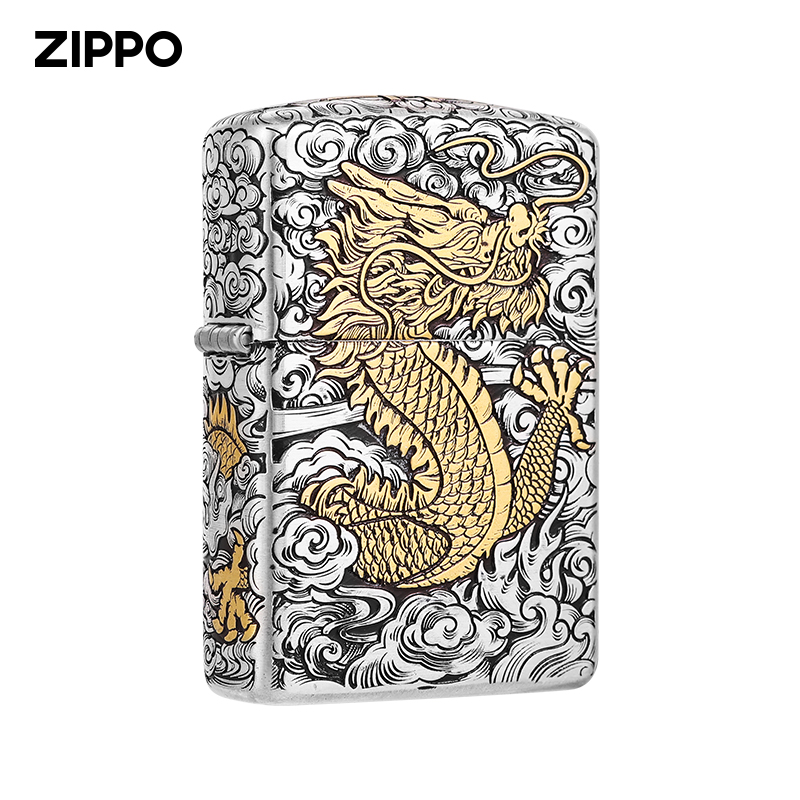 打火机ZIPPO正品龙年镶金中国龙银经典送礼收藏防风煤油打火机
