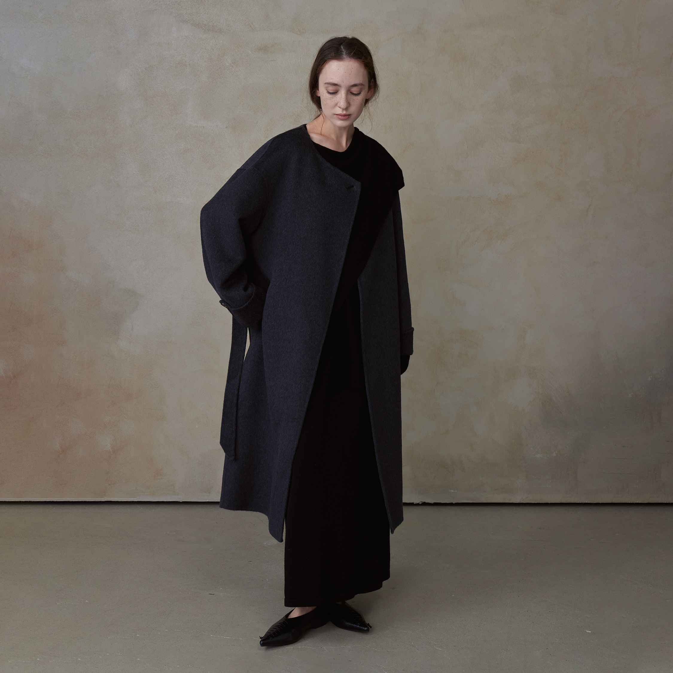 NOEND 24AW 100羊毛长款宽松显瘦三角巾双面尼羊毛大衣