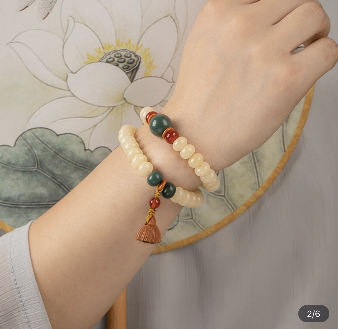 【小艾专属】老师父纯手工奶黄菩提根双圈手串手持6/9mm(白玉菩提)