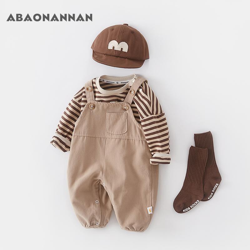 秋季背带裤套装男女宝宝两件套春秋装连体裤洋气小童服网红可爱萌