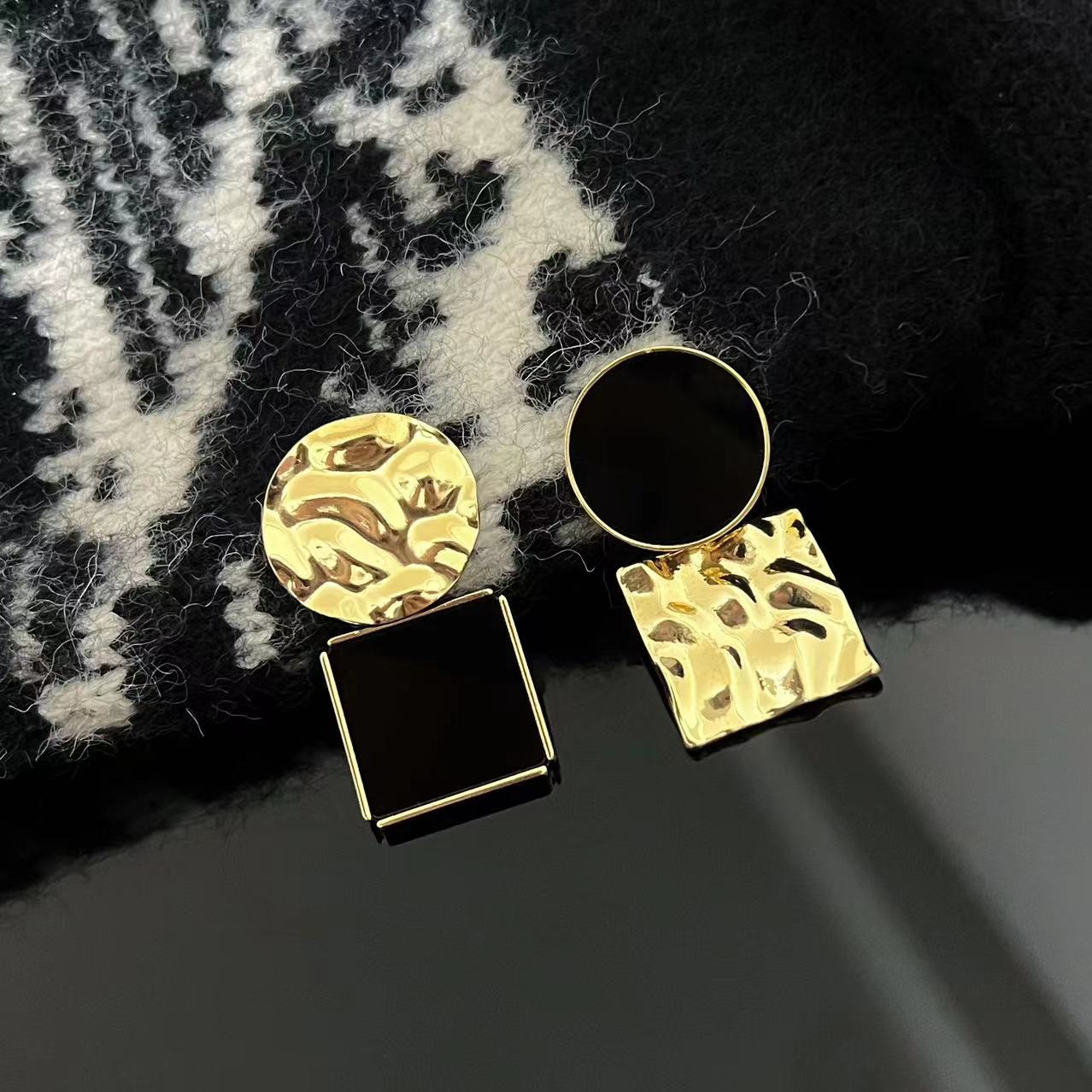 铜合金耳饰 r196百搭款AB版不对称几何形耳饰品方形圆形耳环耳坠