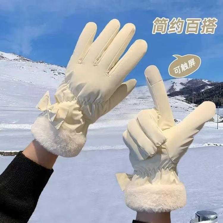 冬天保暖手套女骑车百搭加绒加厚触屏防滑防寒户外休闲滑雪手套