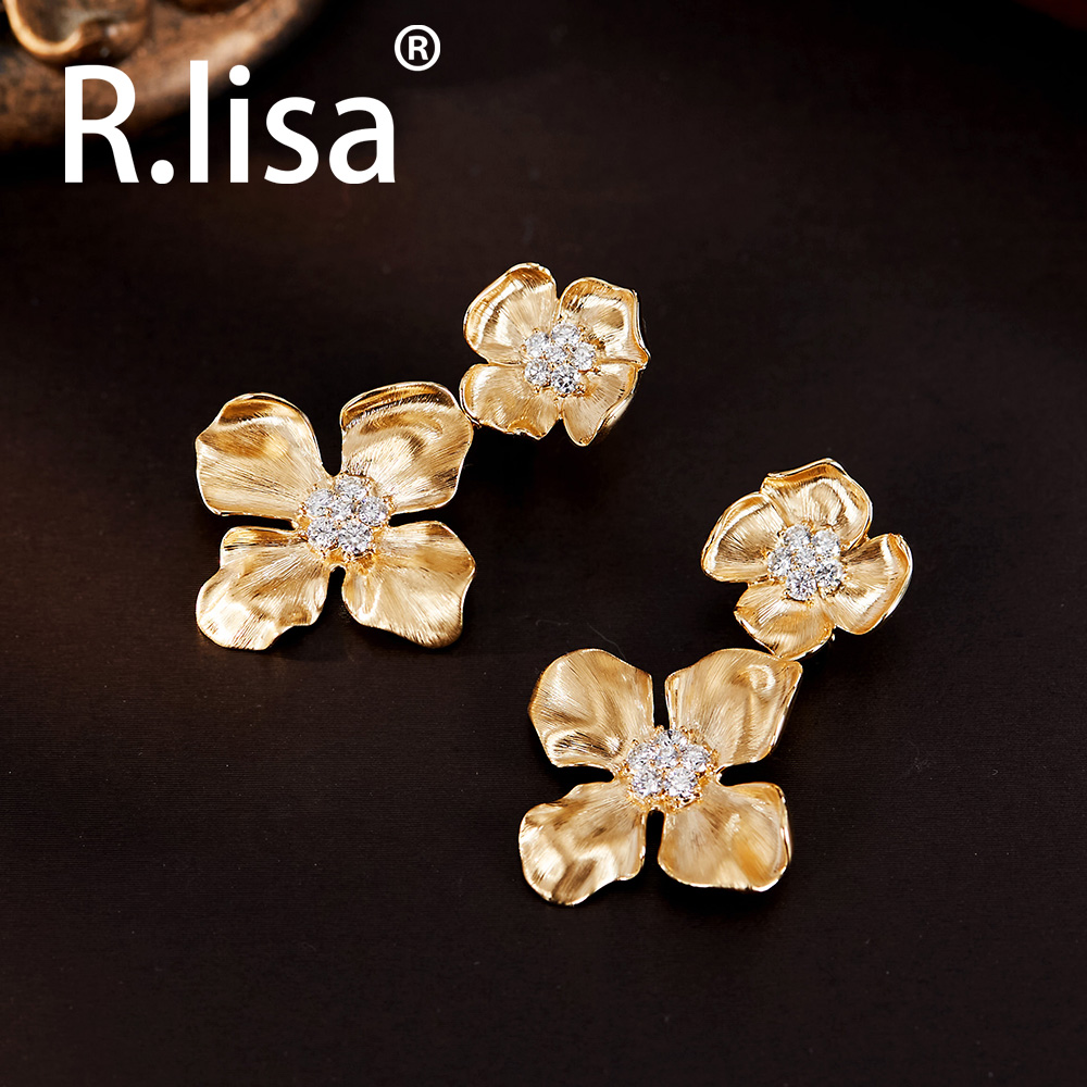 18K金大花钻石耳环多用途可拆做吊坠AB款不对称耳饰法式复古