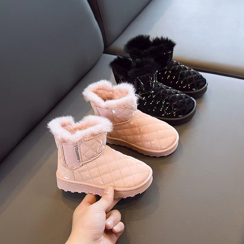 雪地靴男童女童时尚宝宝软底防滑加厚保暖秋冬百搭皮面女童靴大棉