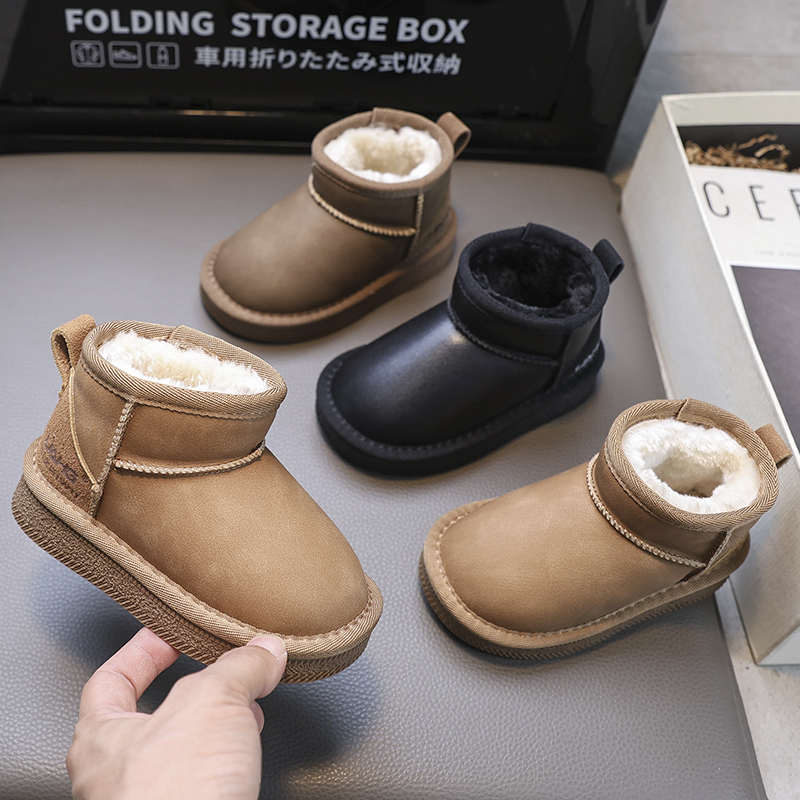 儿童冬季中大童皮面防水雪地靴男女宝宝大棉保暖加绒加厚防滑棉鞋