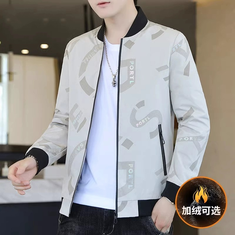 2023新款外套男春秋款潮牌休闲修身运动男装上衣服加绒夹克冬季男