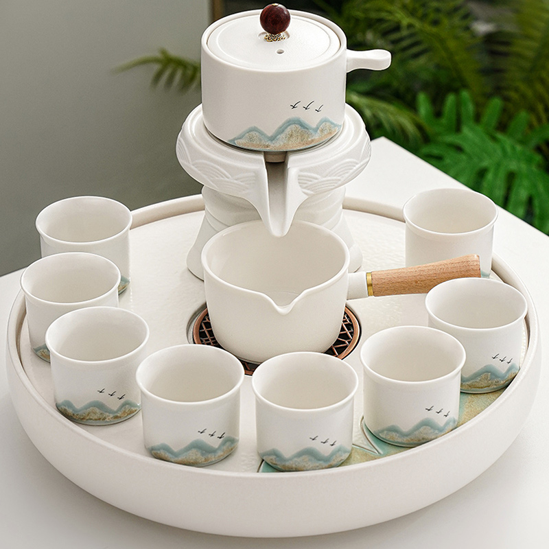 日式远山自动功夫茶具套装家用轻奢高档石磨泡茶壶喝茶杯冲茶神器