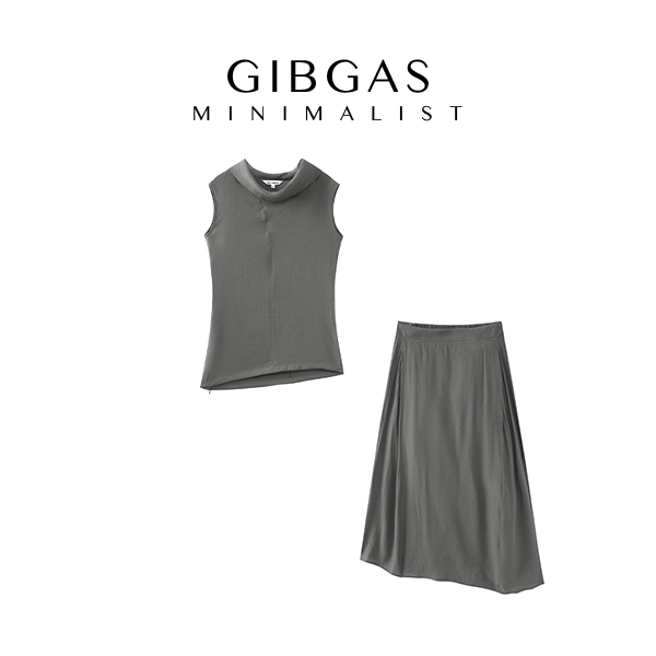 【吉卡思】不规则夏季灰色气质轻奢休闲背心套装百搭显瘦裙子上衣