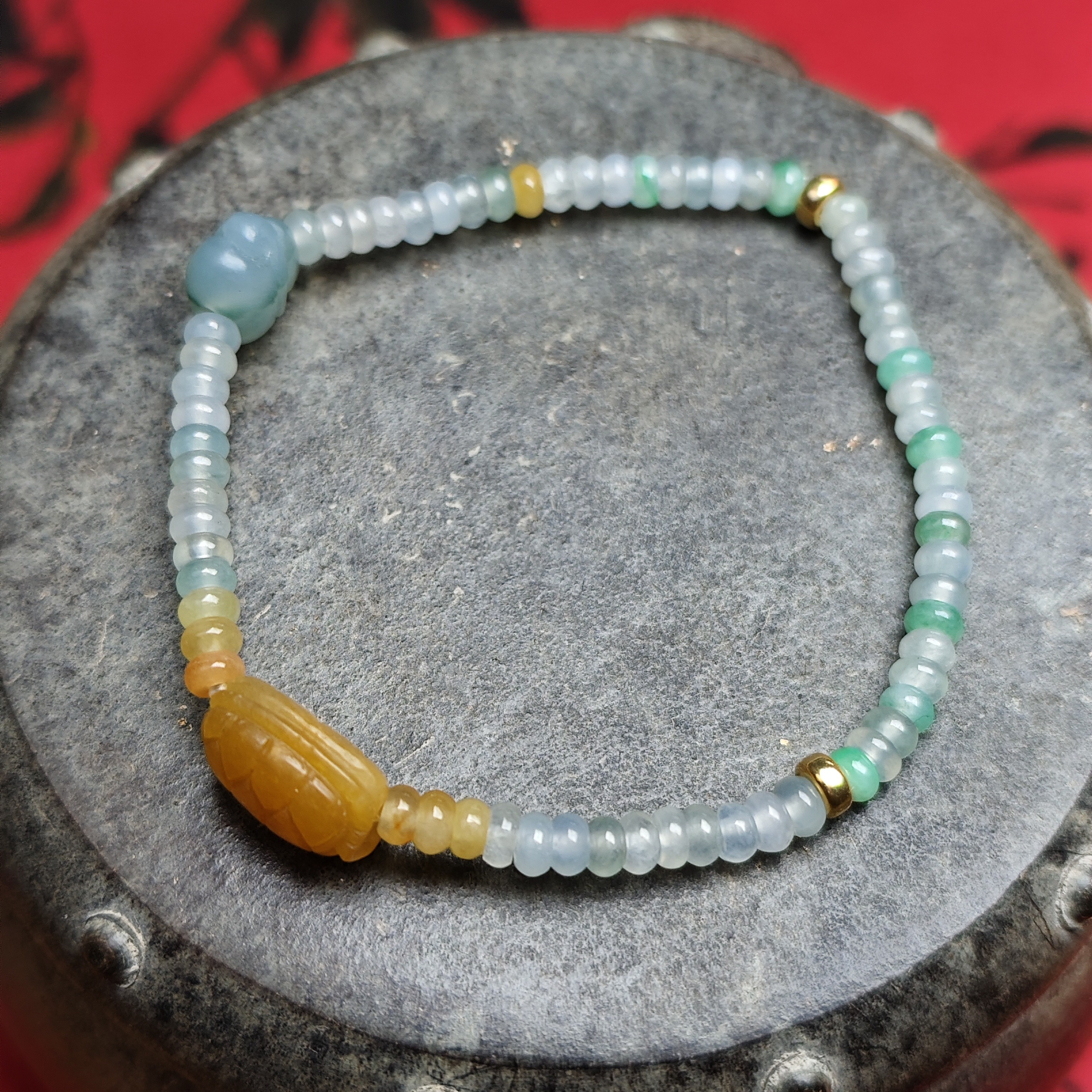 盛夏家｜多宝翡翠小珠黄龟壳元宝手串福利款