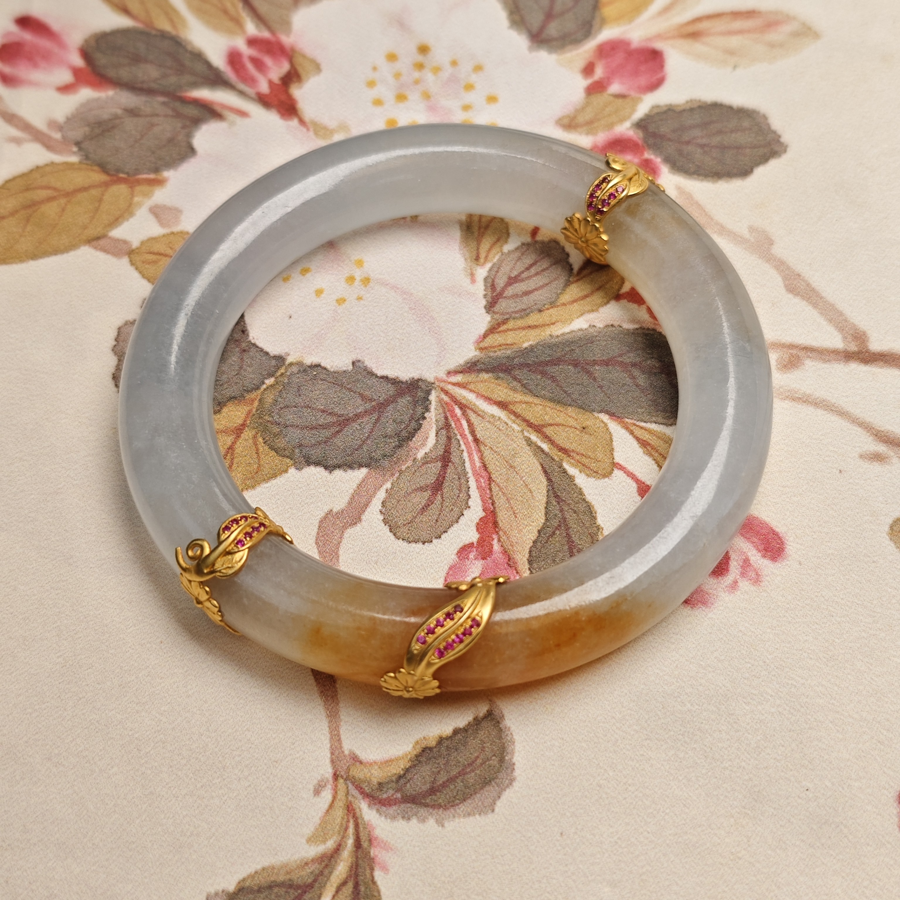 盛夏家｜老翡翠橙红翡冰透精美通透手镯18k｜54-55圈口