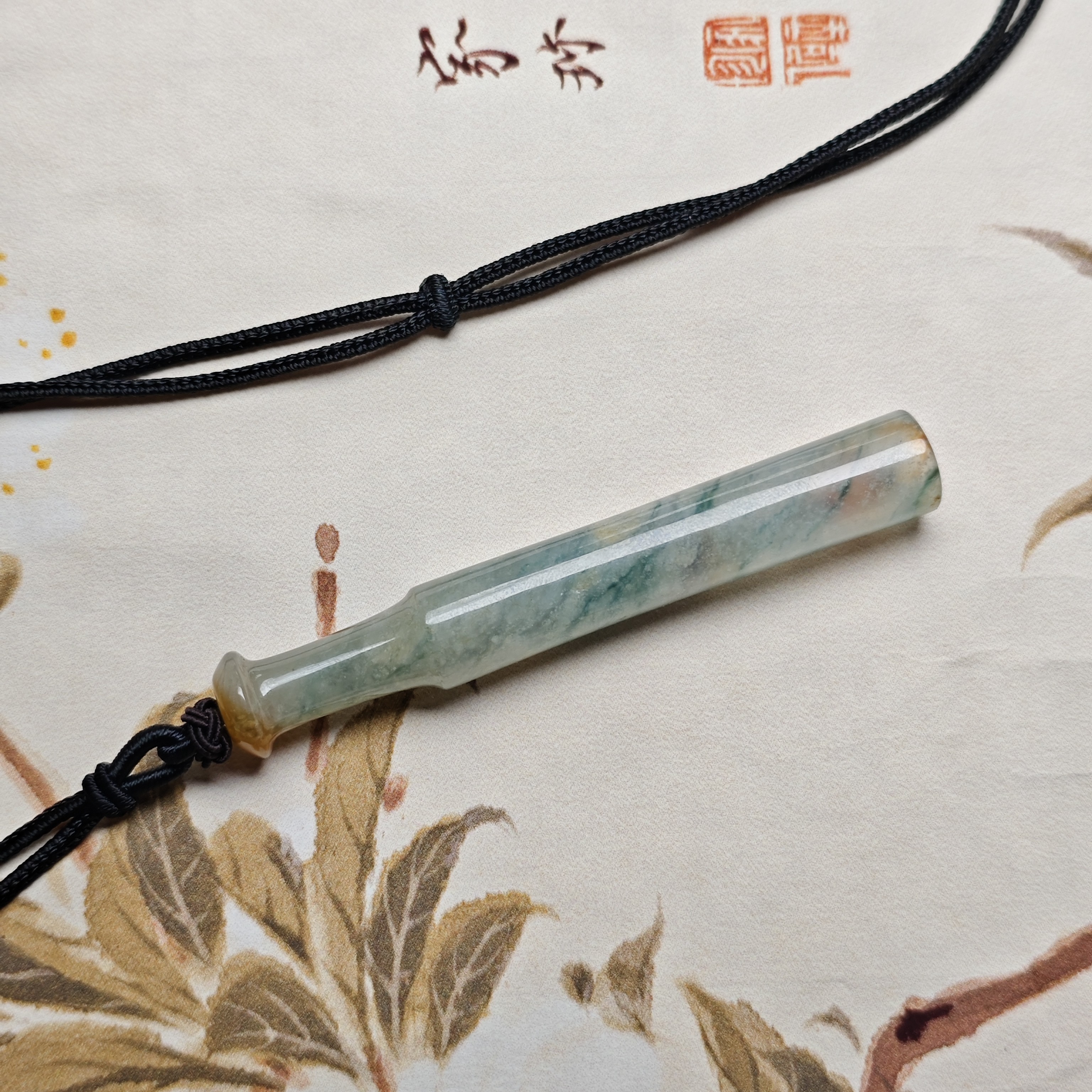 盛夏家｜翡翠冰飘蓝花带黄翡雪花棉烟嘴吊坠挂件