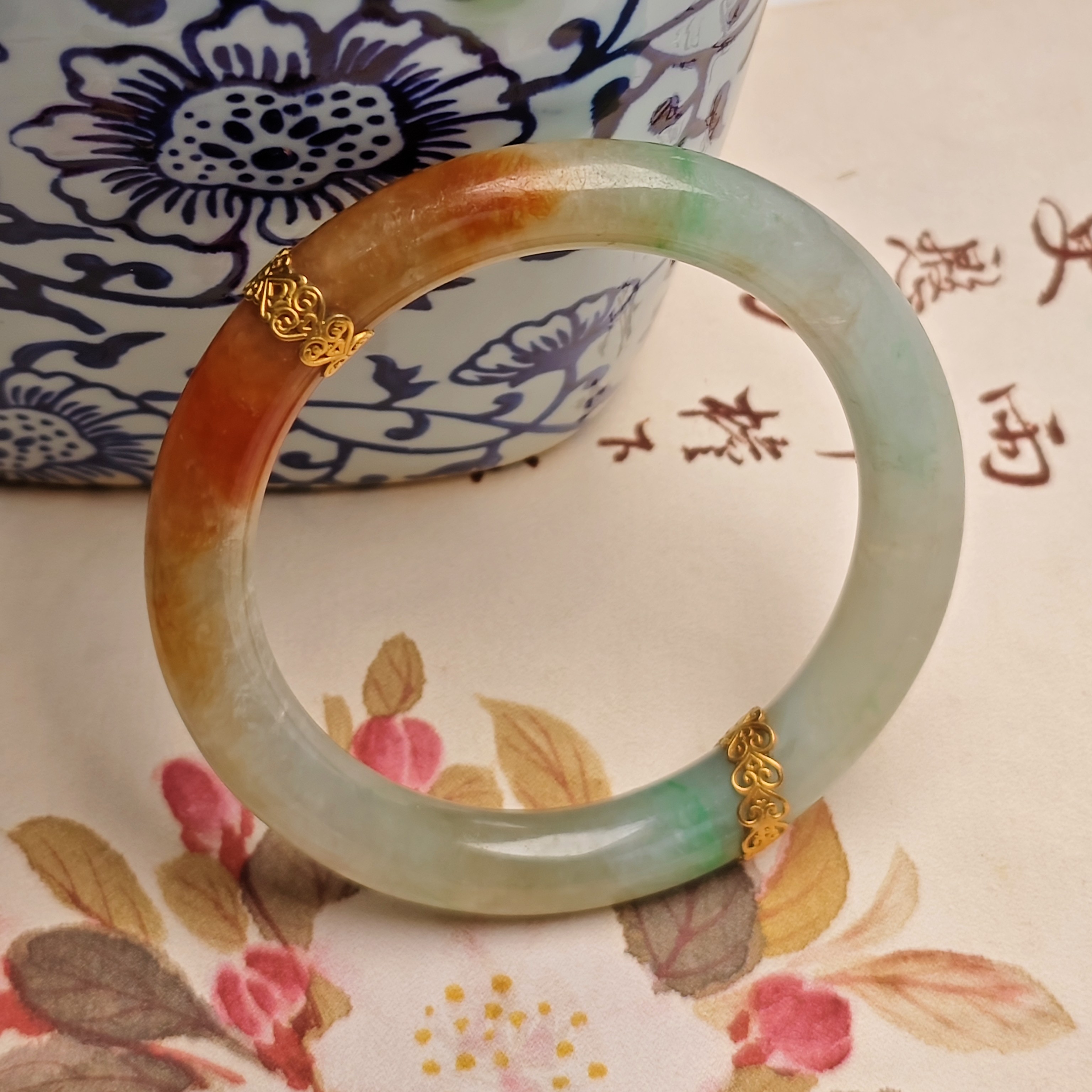 盛夏家｜翡翠冰红翡带绿特色镯子18k｜57圈口拍前请联系私拍不发货