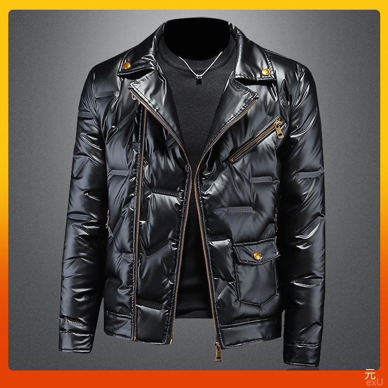 冬季高档保暖羽绒服男款轻薄亮面设计感时尚男士机车潮流短款外套