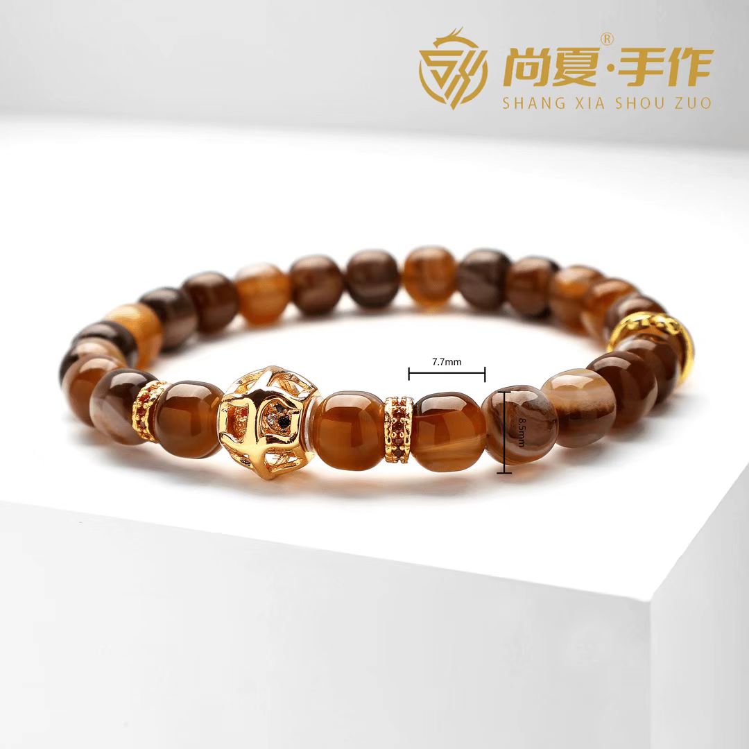 尚夏【天命人浮屠】8.2MM天然缠丝玛瑙桶珠手串·多样性发其一