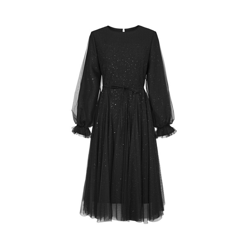 S·DEER圣迪奥春季法式轻奢气质女装连衣裙时尚黑色裙子S24161209