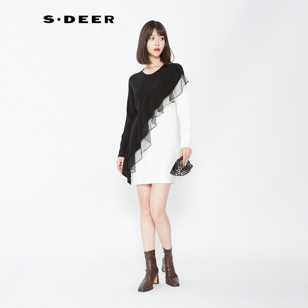 S·DEER圣迪奥女装连衣裙时尚百搭秋季拼接气质针织裙S241Z1230