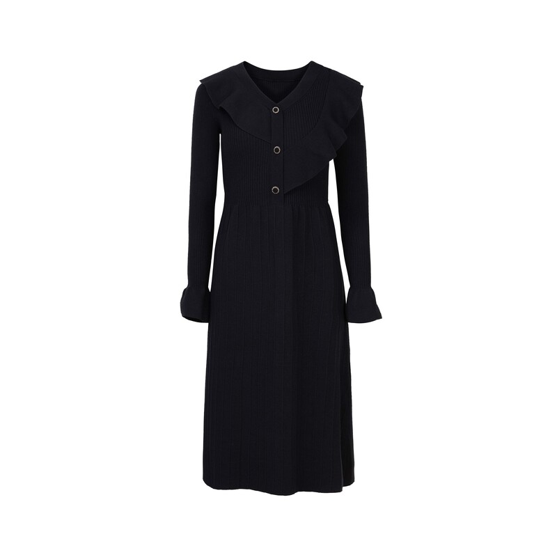 S·DEER圣迪奥女装轻奢时尚显瘦拼接气质收腰长袖连衣裙S233Z12K9