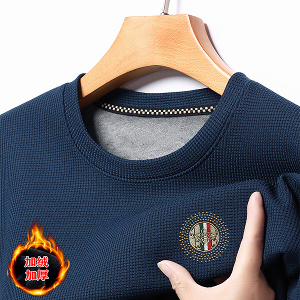 【加绒加厚】秋冬季男士保暖上衣打底衫休闲防寒长袖圆领中青年印花