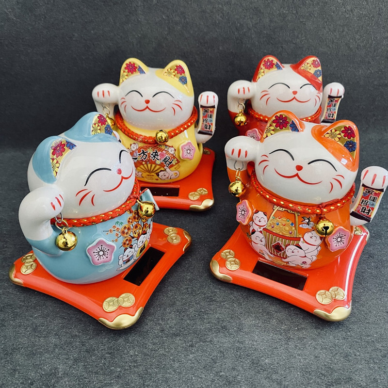 16太阳能猫猫摆件家居车载装饰内饰乔迁开业礼品自动摇手招手猫