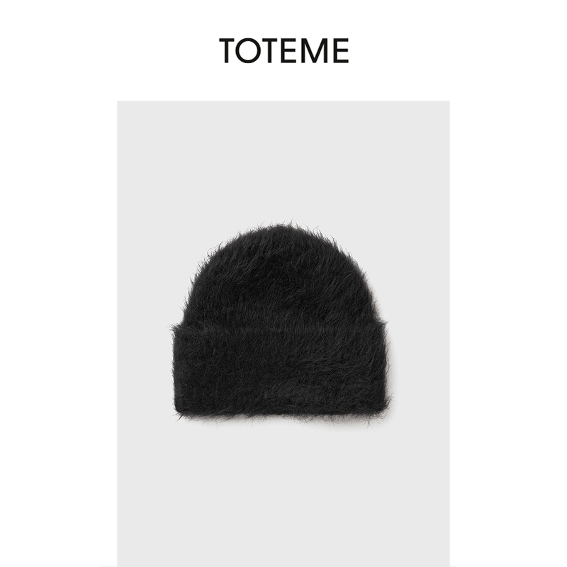 TOTEME女士黑色羊驼毛混纺折边帽檐针织毛线帽