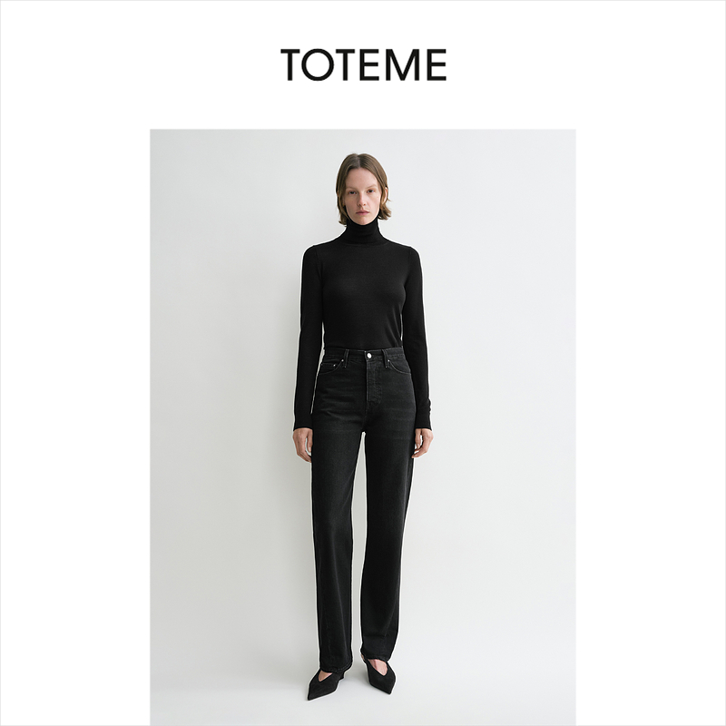 TOTEME女装做旧黑色棉质中腰直筒扭缝针迹全长牛仔裤