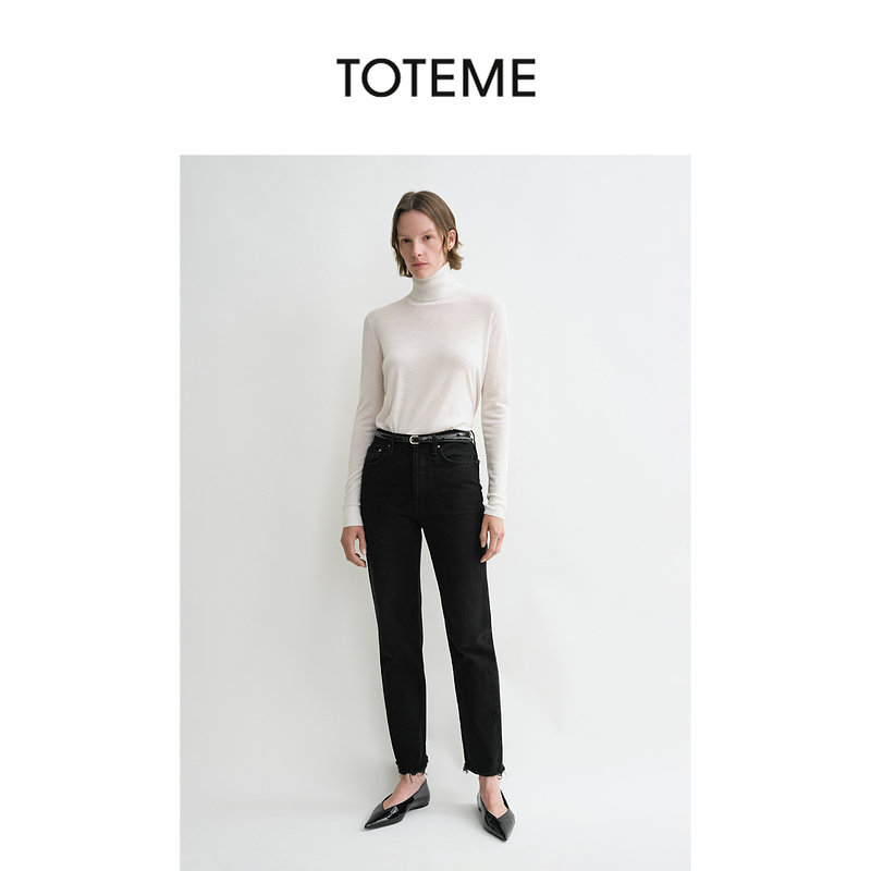 TOTEME女装黑色挺括棉质高腰九分直筒经典牛仔裤